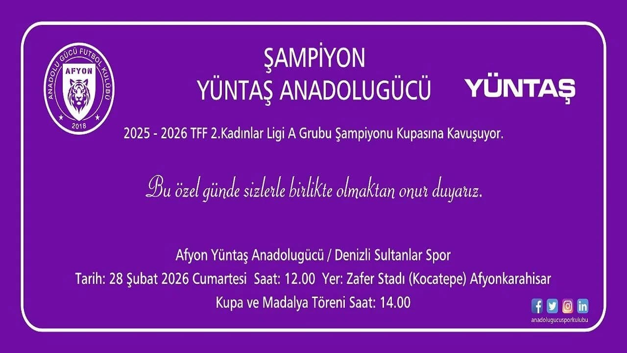 Şampiyon Afyon Yüntaş Anadolugücü Kupasına Kavuşuyor